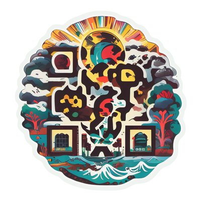 Океанский пейзаж с солнцем-лучами: векторный QR-код для наклеек