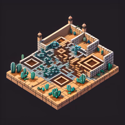 Isometric Desert Outpost Cactus QR Code for Posters — image 1