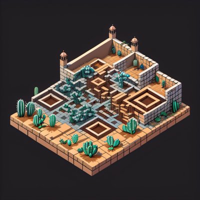 Isometric Desert Outpost Cactus QR Code for Posters