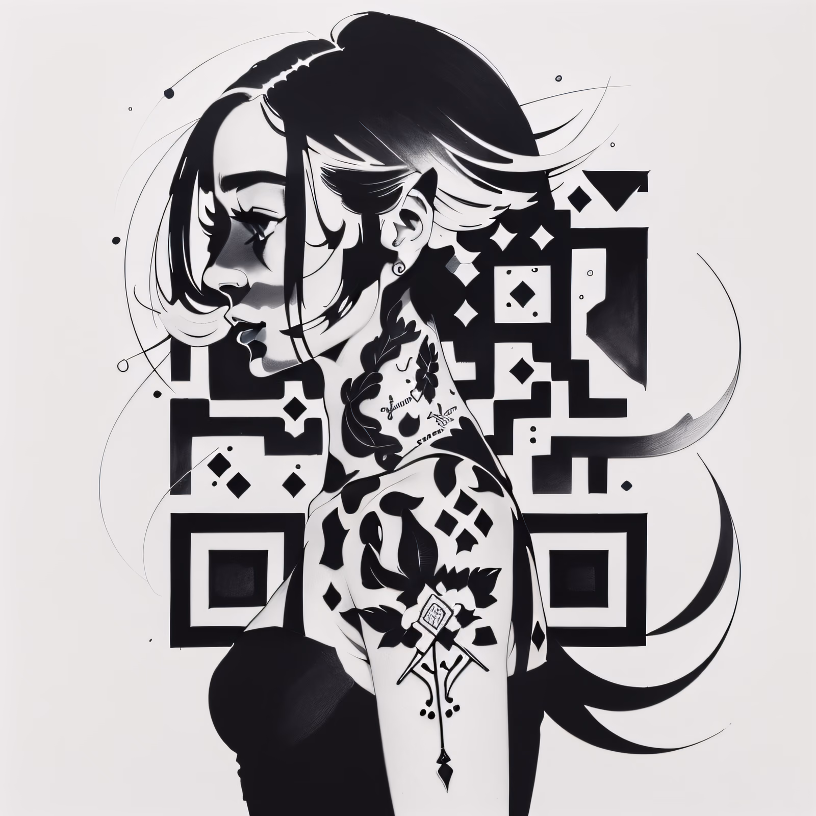 Tattooed Woman Profile Ink QR Code Art — image 1