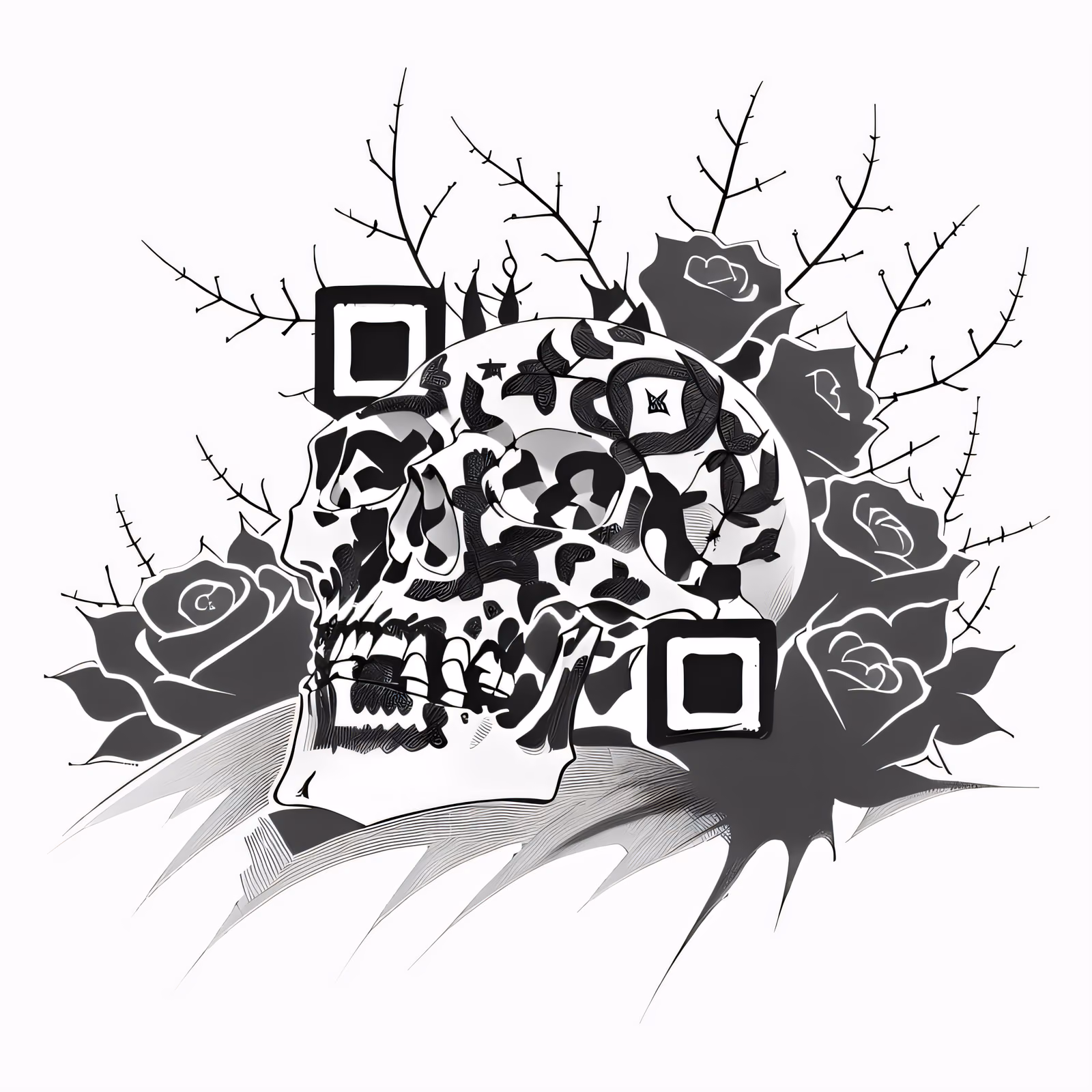 Череп и розы: QR-код для временных татуировок — изображение 1