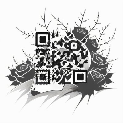 Skull and Roses Tattoo Ink Branch QR Code for Temporary Tattoos
