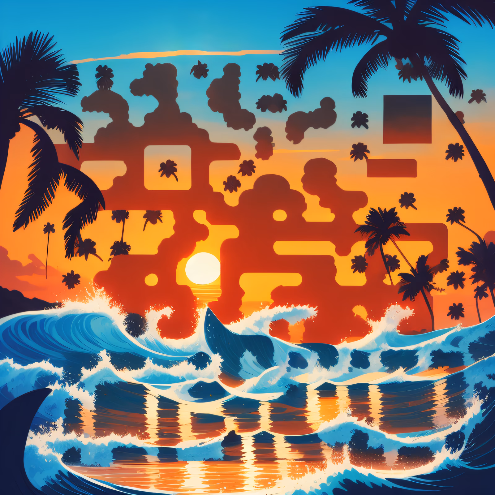 Tropical Sunset Palm Waves Vector QR Code for Posters — image 1