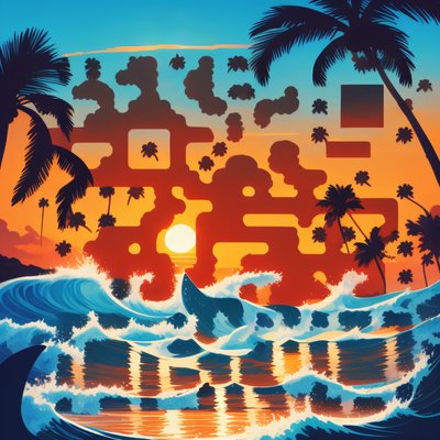 Tropical Sunset Palm Waves Vector QR Code for Posters