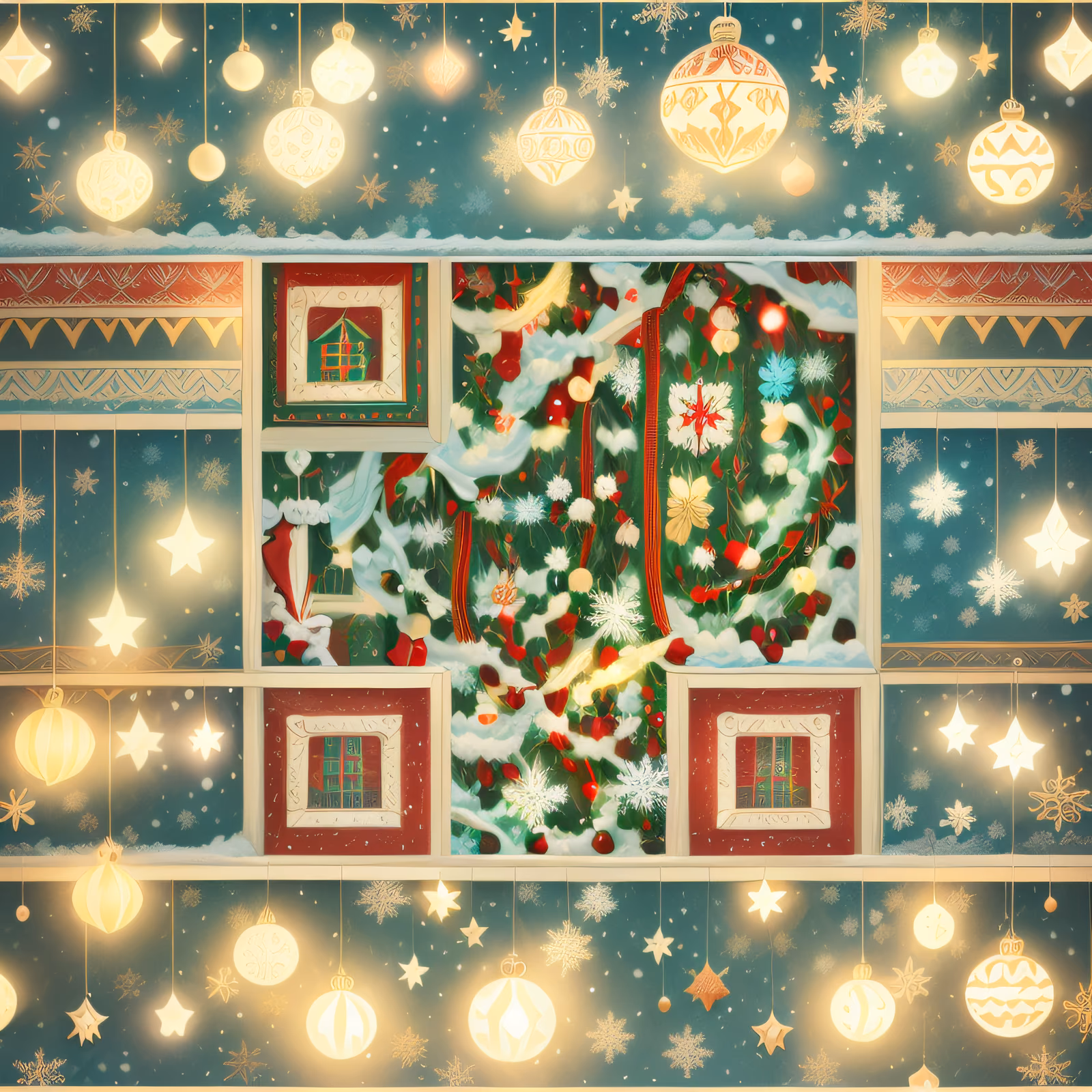 Christmas Tree Folk Ornaments QR Code for Greeting Cards — image 1