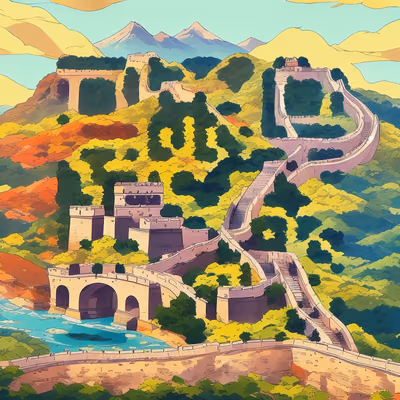 Great Wall Mountain River Vector QR Code for Posters — image 1