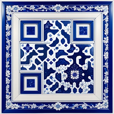 Blue Azulejo Tile Floral QR Code Art
