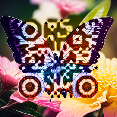 Butterfly on Flowers Close-Up QR Code Art — image 1