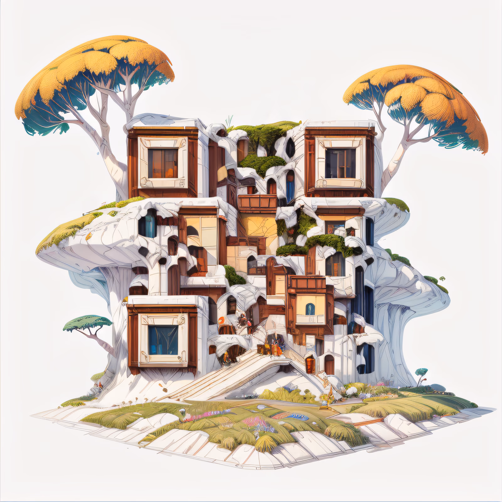 Изометрический дом на утесе: QR-код в стиле игрового арта для постеров — изображение 1
