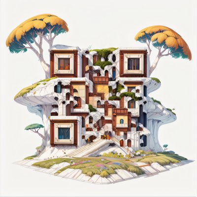 Isometric Cliff House Game Art QR Code for Posters