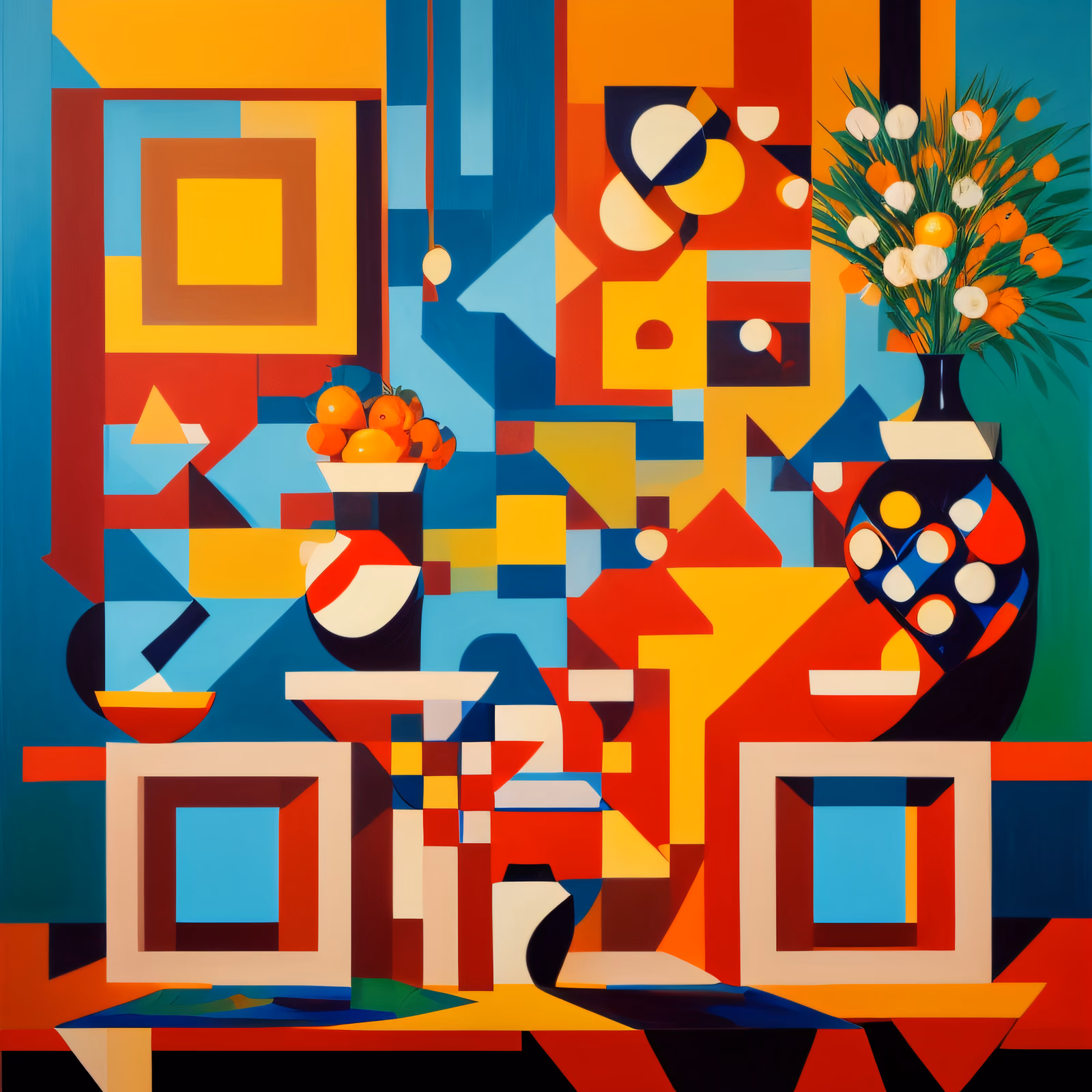 Geometric Vase and Oranges Cubist QR Code Art — image 1