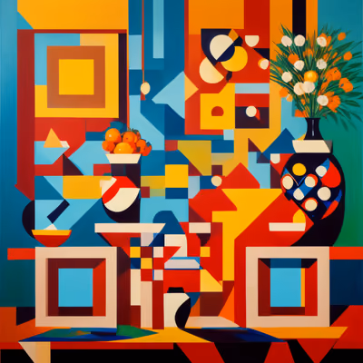 Geometric Vase and Oranges Cubist QR Code Art — image 1