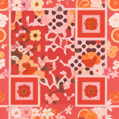 Pink Orange Floral Pattern QR Code for Apparel