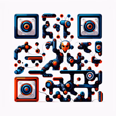 Robot Workshop Vector Cartoon QR Code — image 1