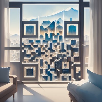 Santiago Skyline Window Watercolor QR Code Art