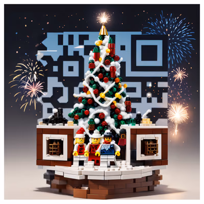 Рождественская ёлка и фейерверк из конструктора: QR-код для открыток — изображение 1