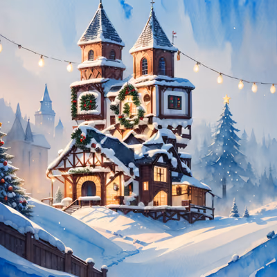 Snowy Christmas Tower Watercolor QR Code for Greeting Cards — image 1