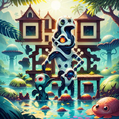 Alien Swamp Creatures Fantasy QR Code for Posters