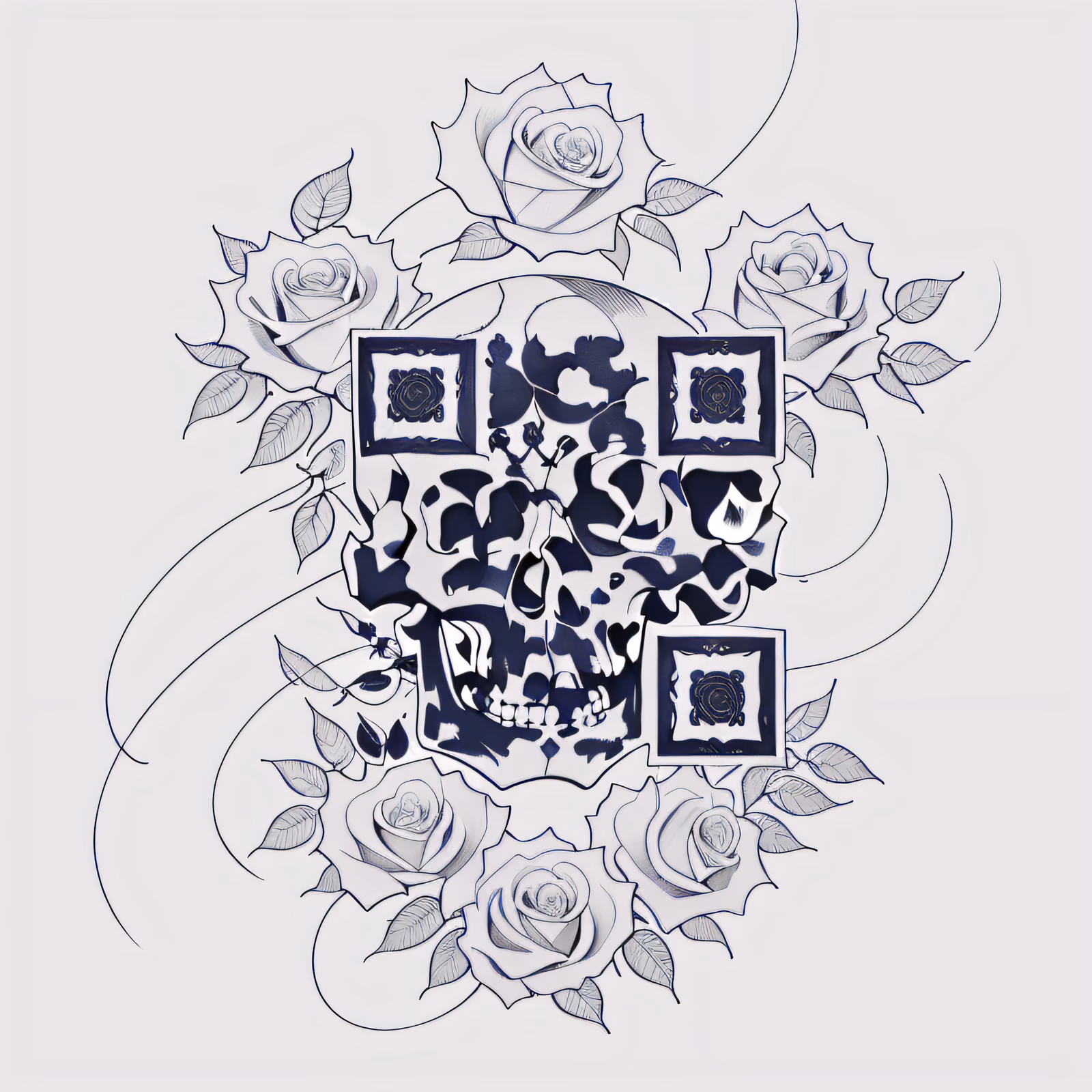 Skull and Roses Tattoo Leaves QR Code for Temporary Tattoos — image 1