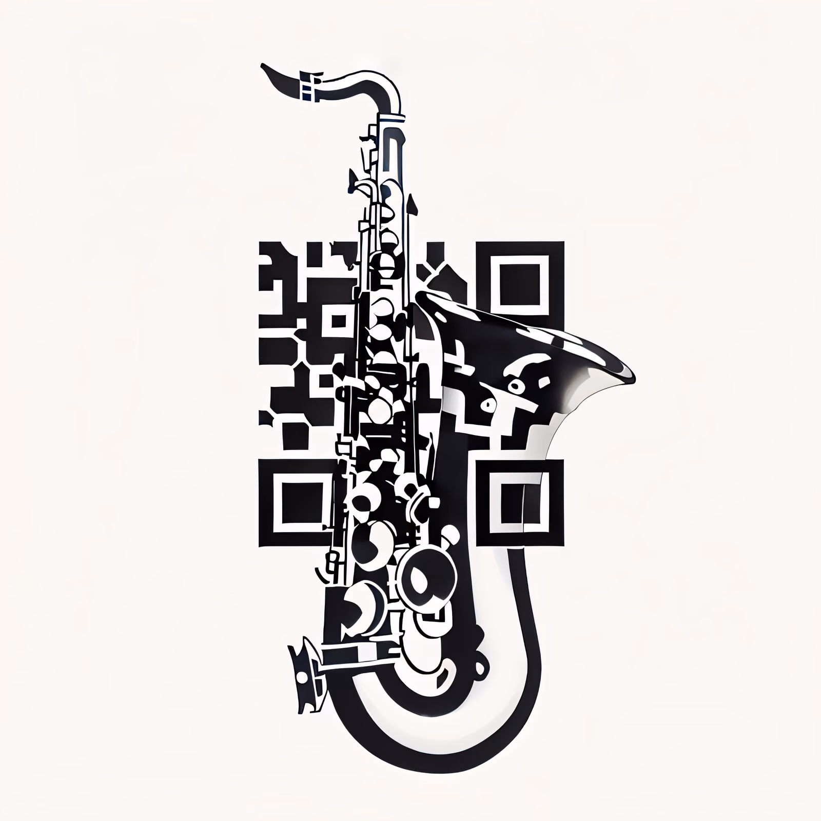 Saxophone Tattoo Black and White QR Code for Temporary Tattoos — image 1