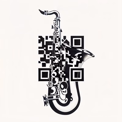 Saxophone Tattoo Black and White QR Code for Temporary Tattoos — image 1