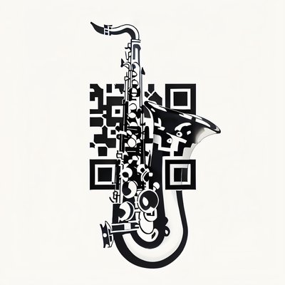 Саксофон в стиле тату: чёрно-белый QR-код для временных татуировок