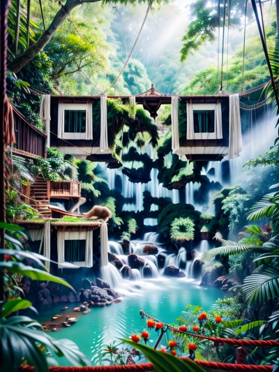 Misty Jungle Waterfall Photorealistic QR Code for Posters