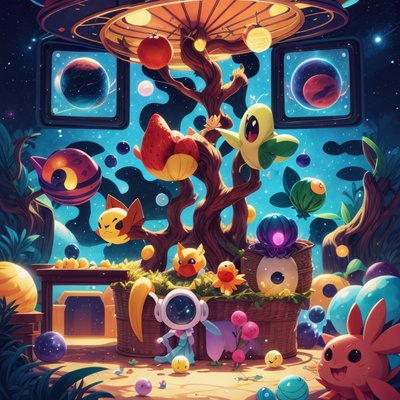 Cosmic Fruit Tree Creatures Cartoon QR Code for Posters