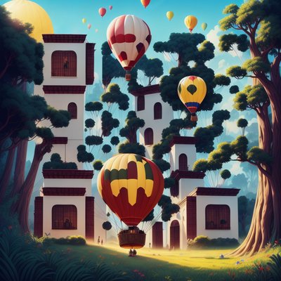 Hot Air Balloons Cartoon Building QR Code for Posters