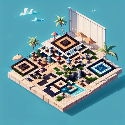 Isometric Tropical Island Resort QR Code Art