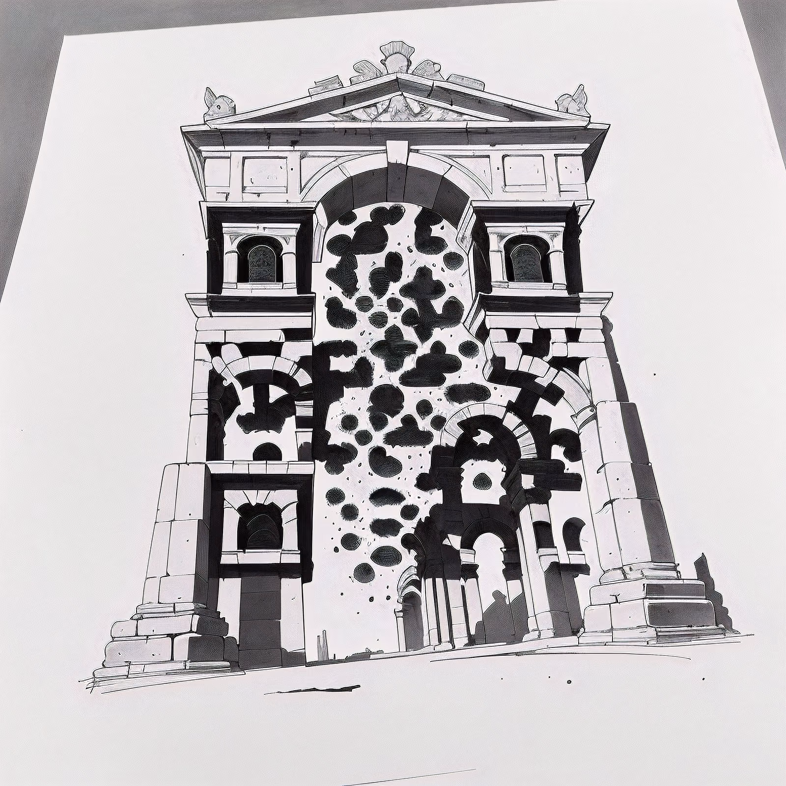 Roman Arch Ink Drawing QR Code Art — image 1