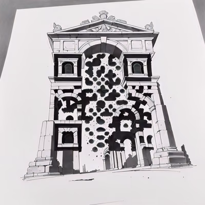 Roman Arch Ink Drawing QR Code Art — image 1
