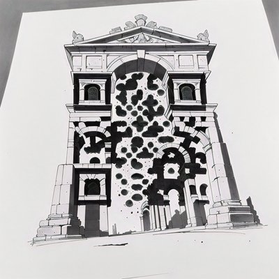 Roman Arch Ink Drawing QR Code Art