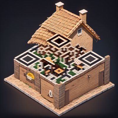 Isometric Bakery Diorama House QR Code for Restaurant Menus