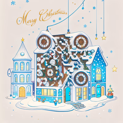 Snowy Christmas Town Line Art QR Code for Greeting Cards — image 1