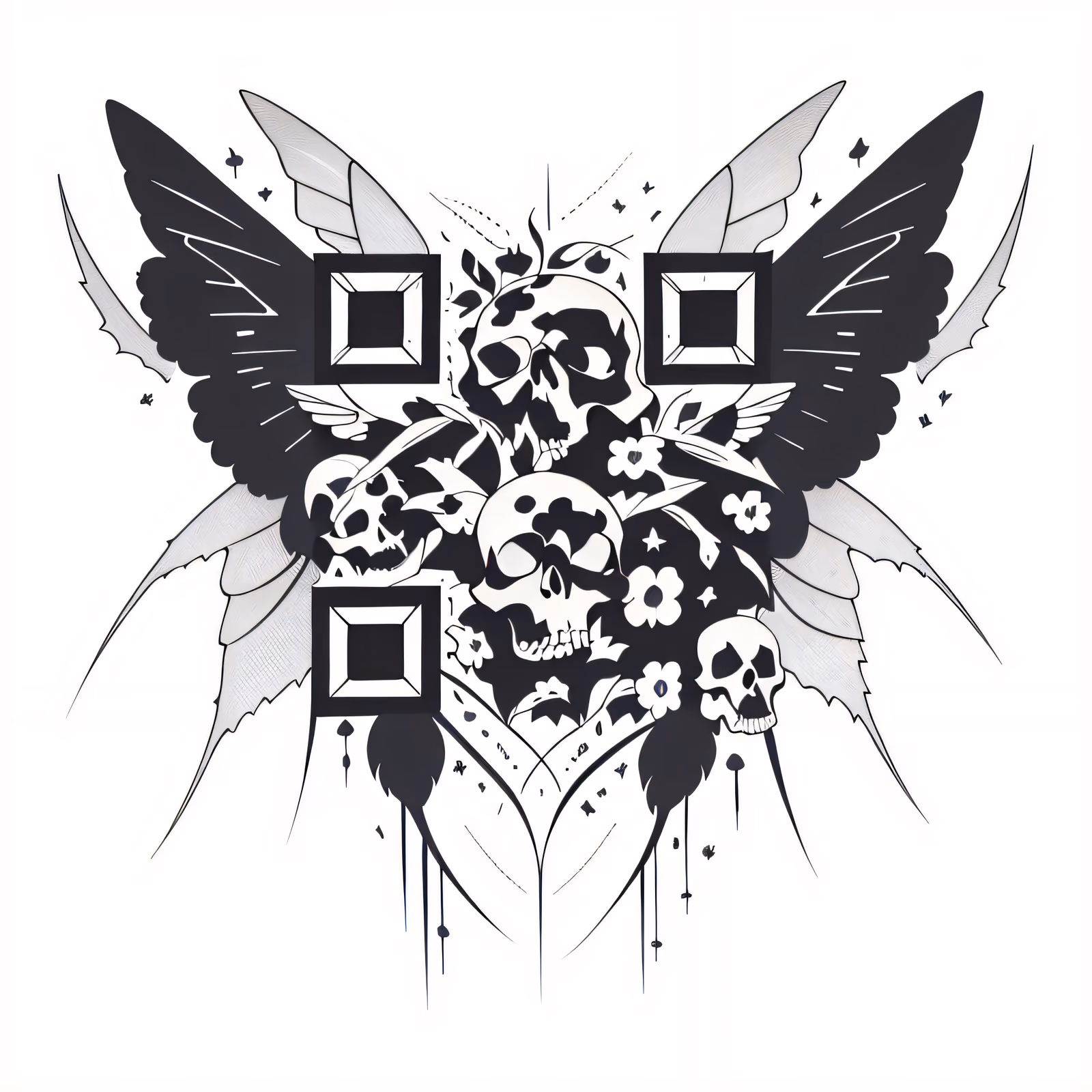 Skull and Moth Wings Tattoo QR Code for Temporary Tattoos — image 1