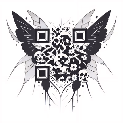 Skull and Moth Wings Tattoo QR Code for Temporary Tattoos — image 1