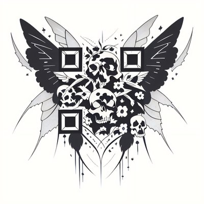 Skull and Moth Wings Tattoo QR Code for Temporary Tattoos