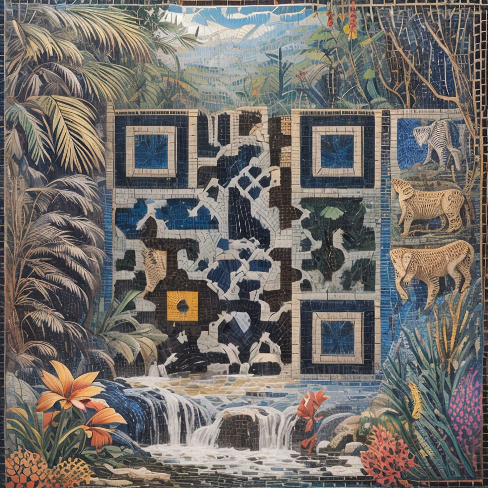 Tropical Jungle Waterfall Mosaic QR Code Art — image 1
