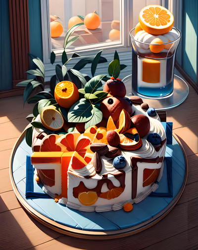 Orange Cake Still Life Painting QR Code for Restaurant Menus — image 1
