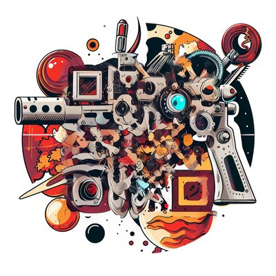 Retro Ray Gun Futuristic Vector QR Code for Stickers