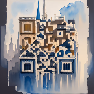 Historic Brussels Buildings Watercolor QR Code Art — image 1