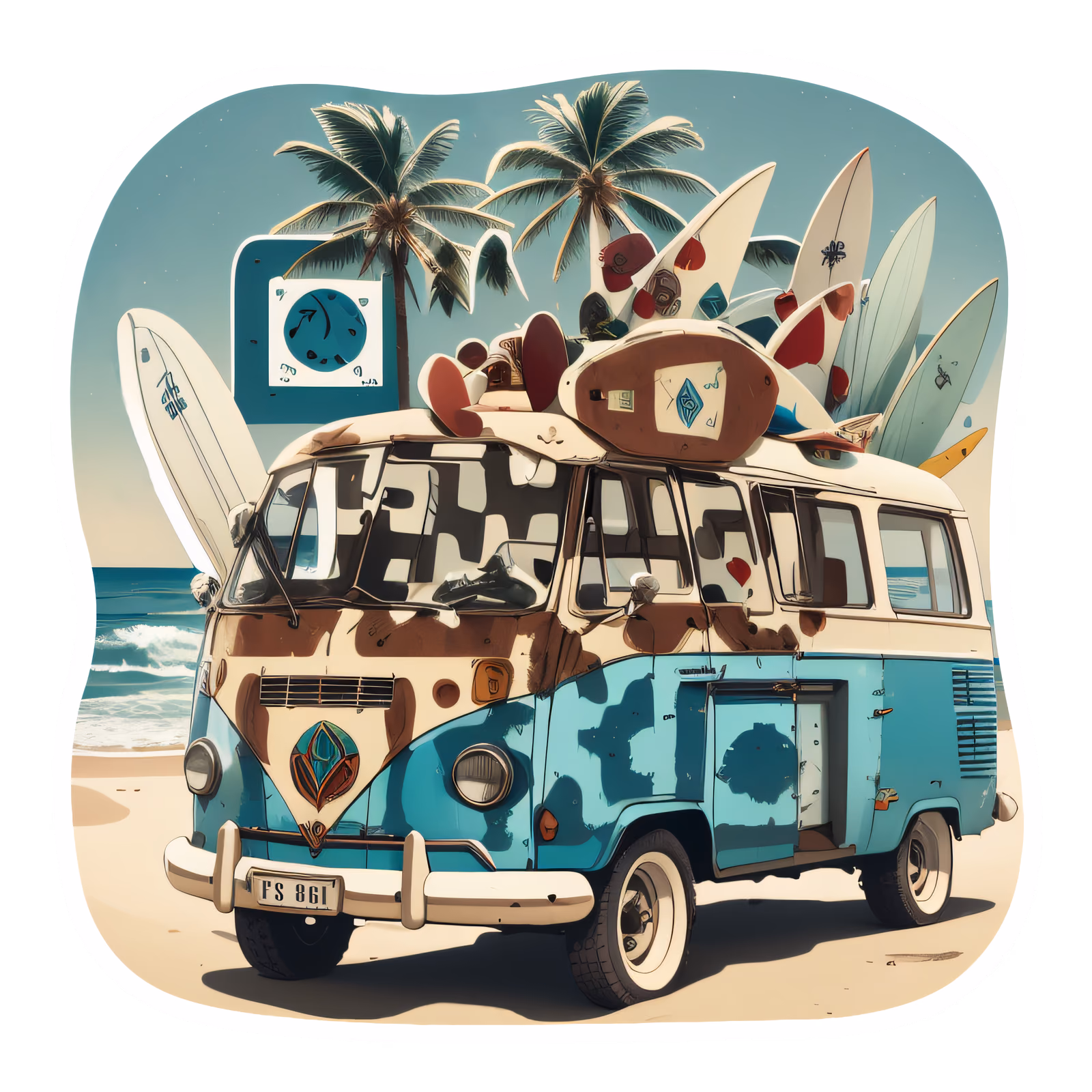 Retro Beach Camper Van Vector QR Code for Stickers — image 1