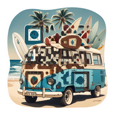 Retro Beach Camper Van Vector QR Code for Stickers — image 1