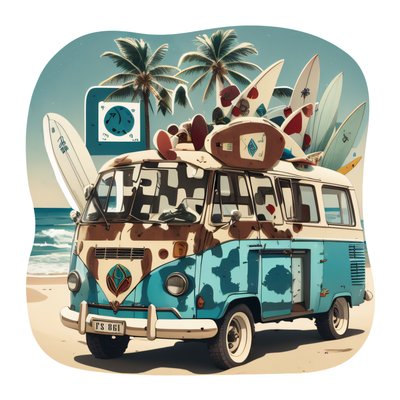 Retro Beach Camper Van Vector QR Code for Stickers