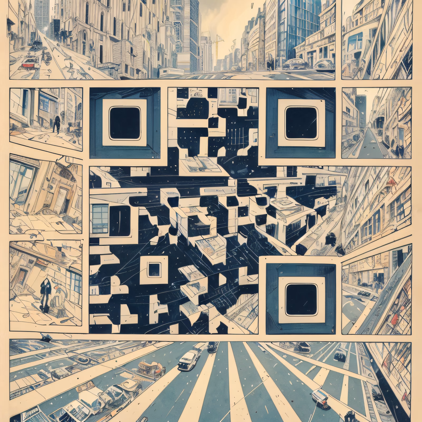 Comic Panel City Street Comic Book QR Code for Posters — image 1