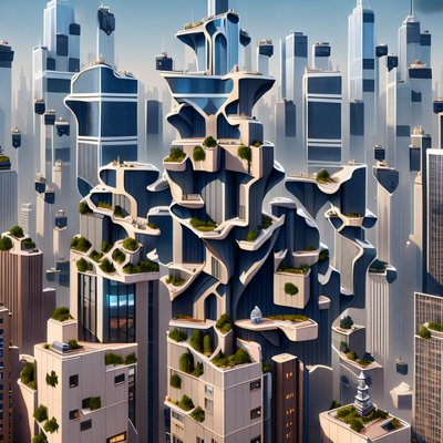 Futuristic Garden Skyscraper City QR Code for Posters