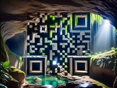 Mossy Cave Stream Photorealistic QR Code for Posters