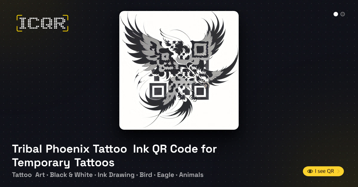 Tribal Phoenix Tattoo Ink QR Code for Temporary Tattoos • ICQR