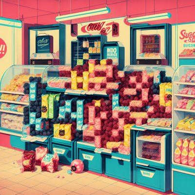 Retro Convenience Store Candy Illustration QR Code for Packaging